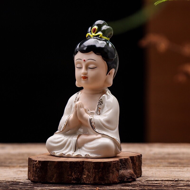 Tượng phật bà quan âm gốm màu