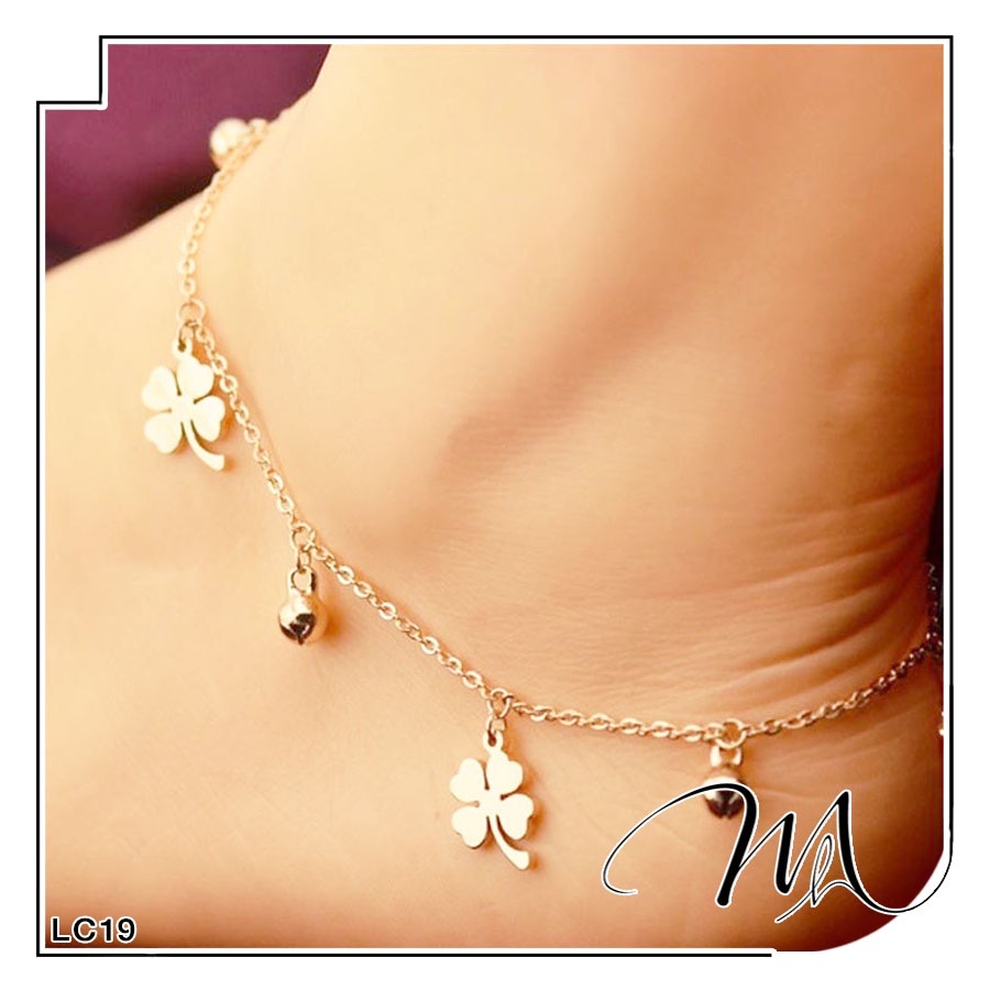 Lắc chân nữ Titan có chuông lục lạc phối cỏ bốn lá may mắn - Măng's House LC19