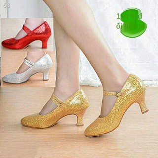 Giày khiêu vũ Latin vuông xã hội nữ cao gót trung bình hiện đại Màu chấm biểu diễnU