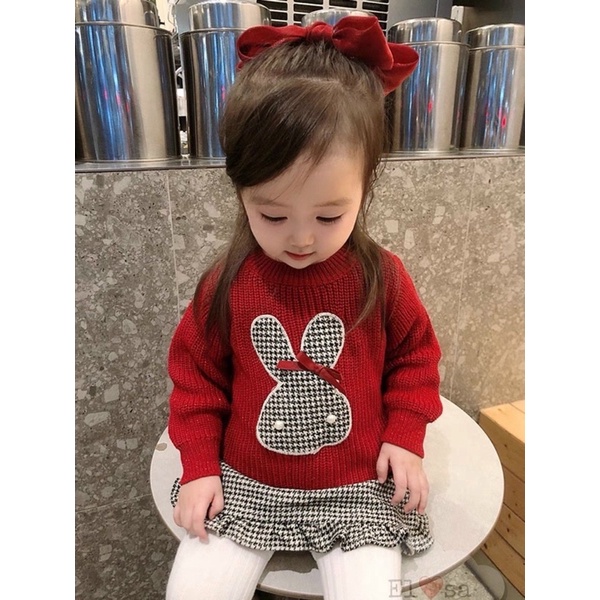 Xả Set áo len thỏ cv dạ cho bé gái