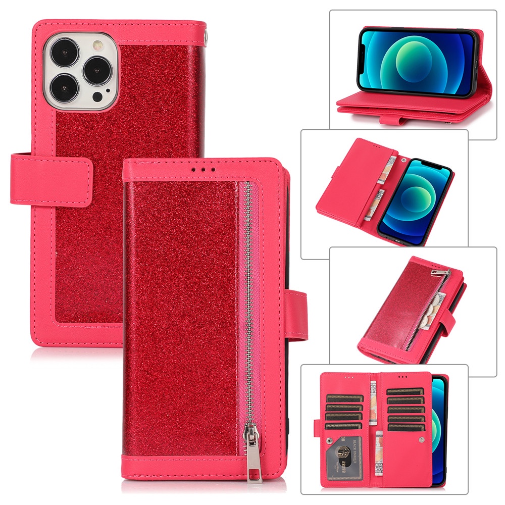 Bao Da Điện Thoại Nắp Lật Từ Tính Chống Sốc Có 9 Ngăn Đựng Thẻ Và Dây Đeo Cho iphone 14 11 12 13 pro max x xr xs 7 8 plus