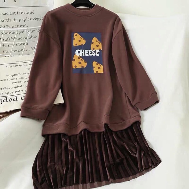 Váy cheese đuôi phối dập ly nhung