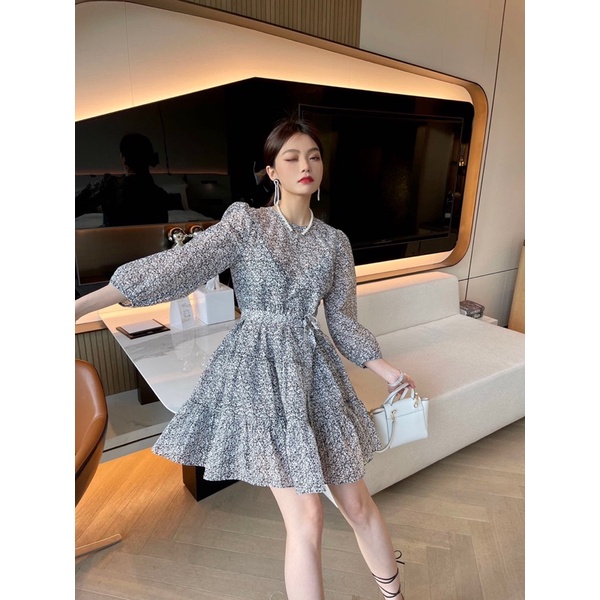 Đầm dáng xoè tay dài hoa nhí thương hiệu Maje cao cấp