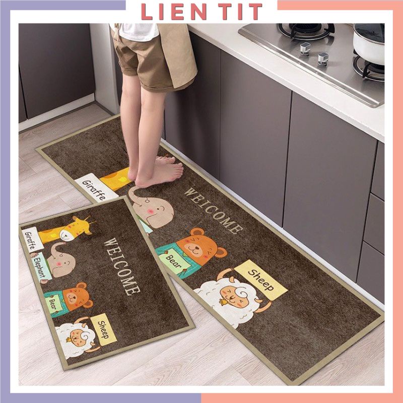 Bộ thảm bếp cao cấp lót sàn nhà đế cao su chống trượt và thấm hút tốt, làm thảm chùi chân nhà tắm, phòng khách