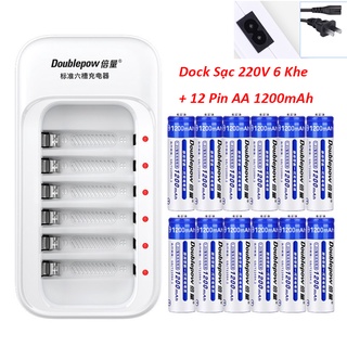 Mua Combo Sạc 6 Khe và 12 Viên Pin Sạc AA NiMh Doublepow 1200mAh MiCro Karaoke Đồ Chơi Trẻ Em