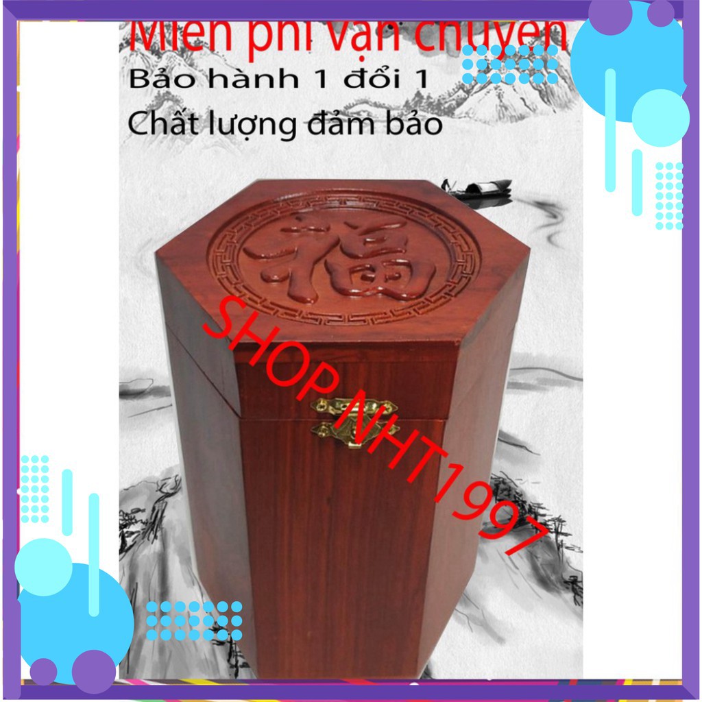 Hộp đựng CHÈ gỗ HƯƠNG CHẠM KHẮC CHỮ PHÚC hàng đẹp