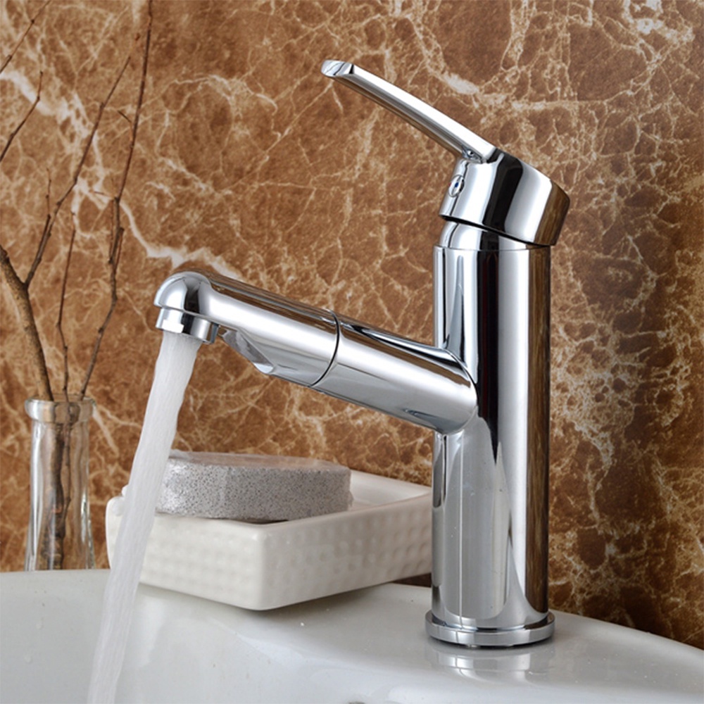 Vòi bồn rửa mặt, vòi Lavabo nóng lạnh dây rút bằng inox cao cấp cao 20 cm cắm chậu bảo hành 12 tháng