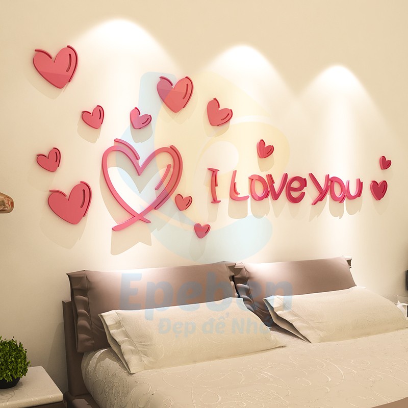 Tranh dán tường mica 3d decor khổ lớn i love you trang trí phòng khách, phòng ngủ, phòng cưới