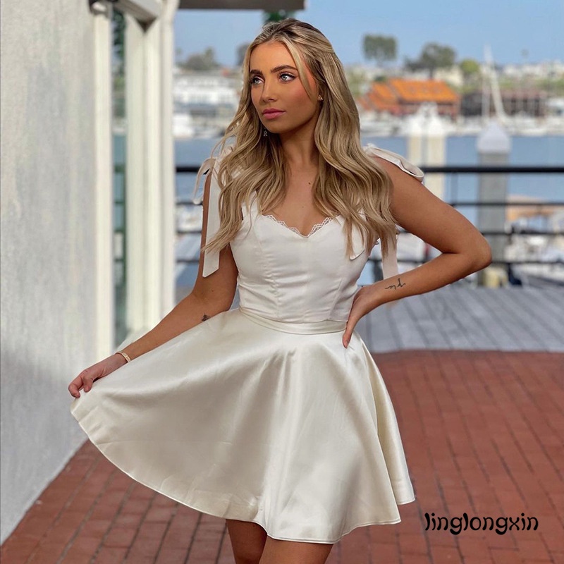 ❤Eq◐Set Áo Croptop Sát Nách Hở Lưng + Chân Váy Xếp Li Màu Sắc Đơn Giản Cho Nữ