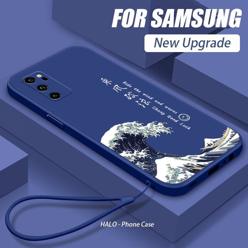 Ốp Điện Thoại Samsung Note 20 Ultra S22 Ultra Silicon Mềm Họa Tiết Sóng Biển Xanh Có Dây Đeo Cho S20 + S10 + Note9 S22 Ultra 5G