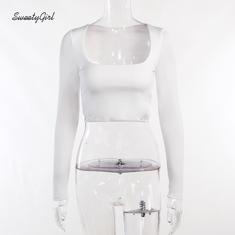 Áo Thun Tay Dài Cổ Vuông Màu Trơn Thời Trang 2022 Quyến Rũ Cho Nữ