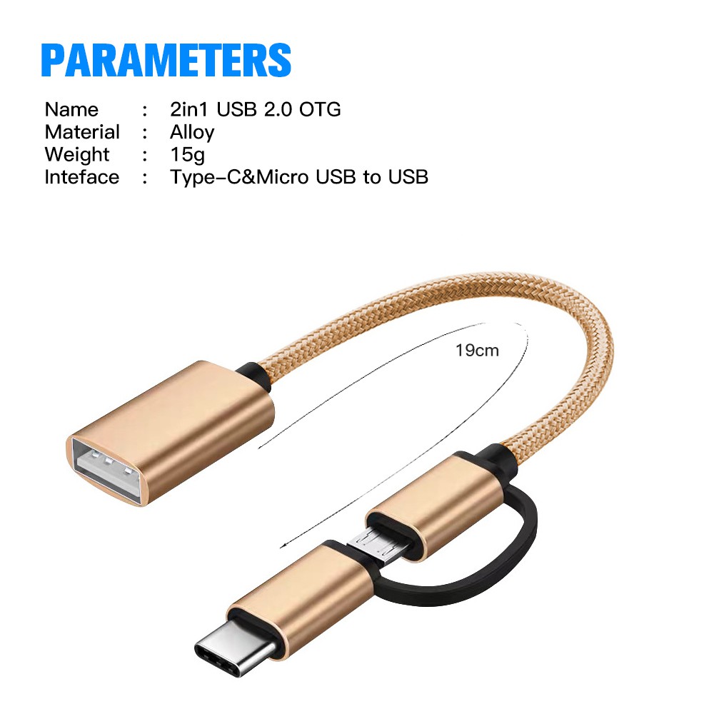 Đầu jack chuyển đổi OTG 2 trong 1 / 2 in 1 MicroUSB Type C to USB-A cho Samsung Xiaomi LG