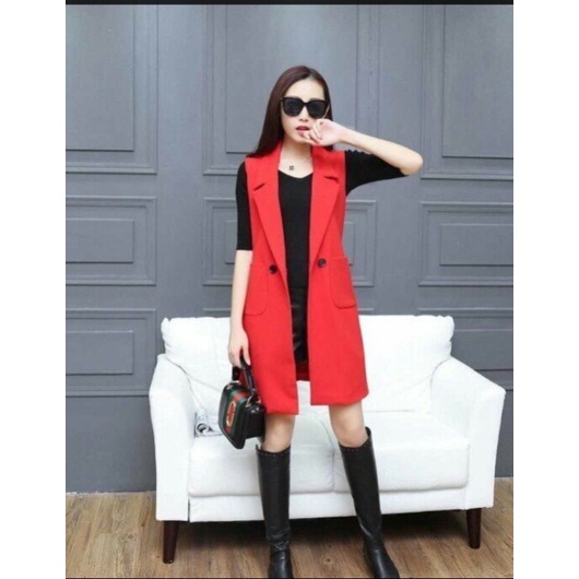 Áo vest nữ sát nách hai màu đen và đỏ quý phái, đơn giản phù hợp công sở