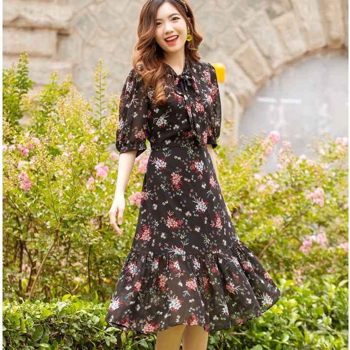 Đầm Nữ Hoa Đen Thảo Ly - Thiết Kế - LAHOA