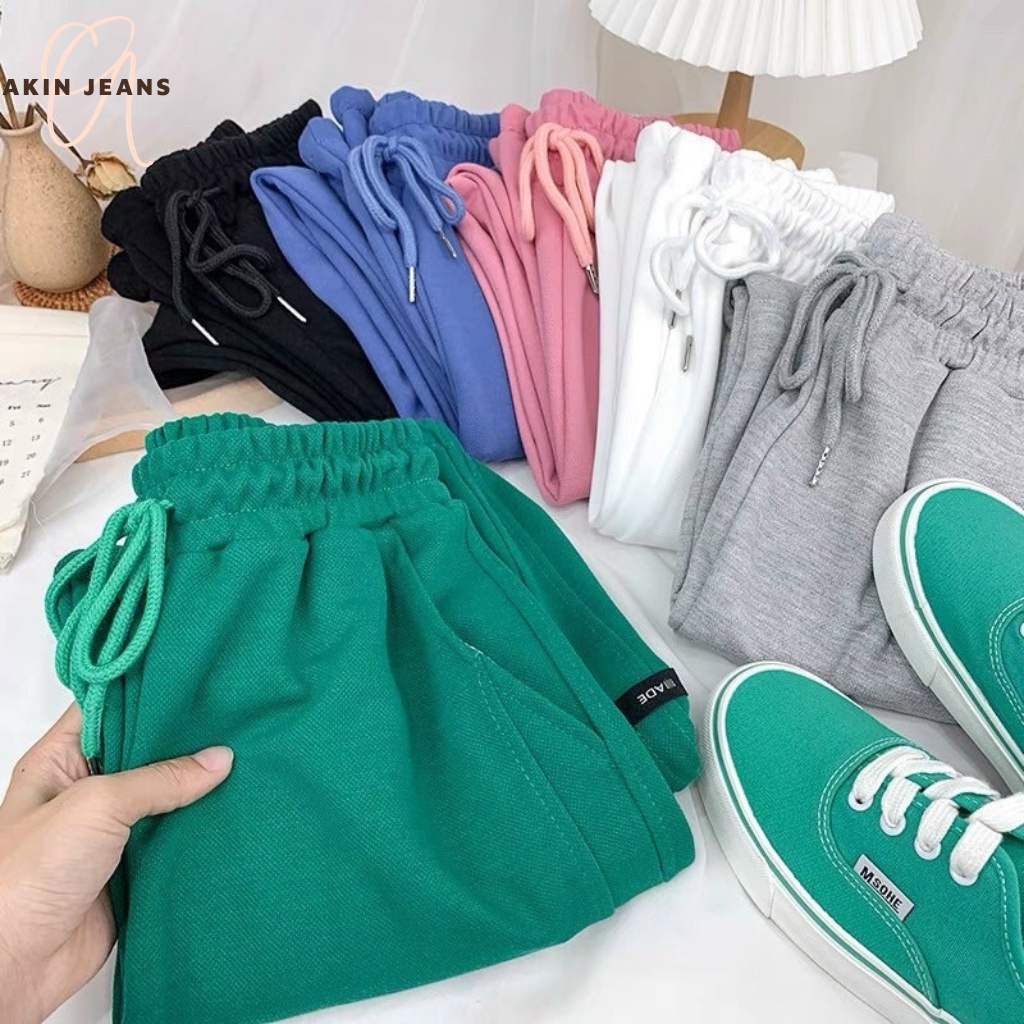 Quần Jogger Nữ Ông Rộng Bo Gấu Dây Rút Akin Jeams Quần Thu Đông Nữ Chất Tổ Ong Thun Nỉ Dáng Bomber Thể Thao Đủ Màu QJHQ
