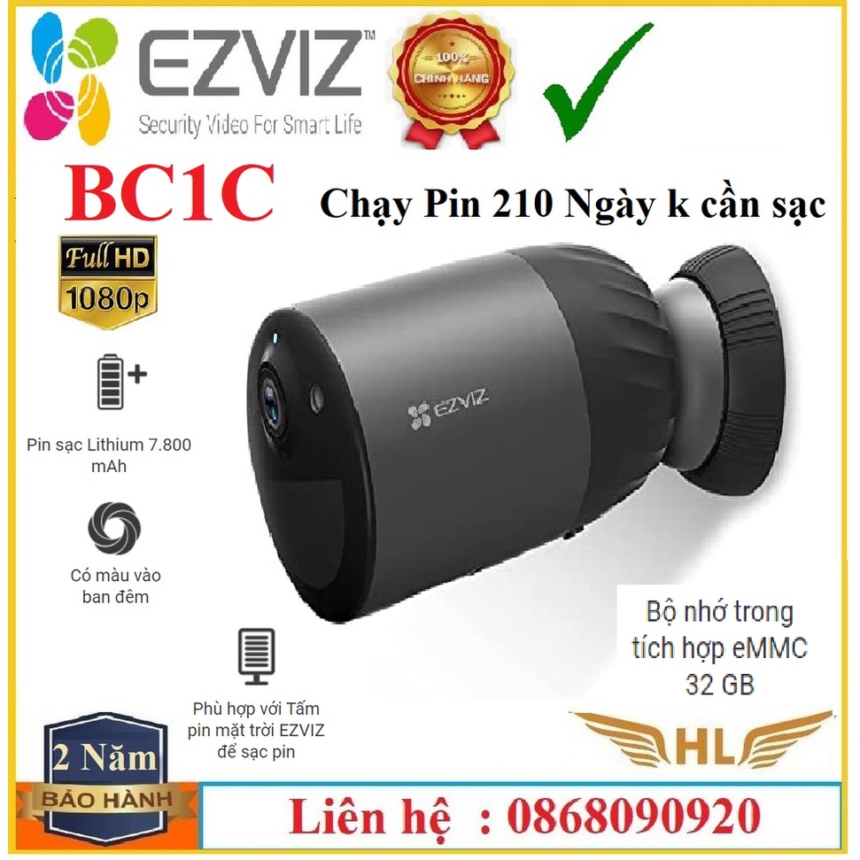 Camera Wifi Dùng Pin Ngoài Trời Màu Đêm Ezviz BC1C 2Mp Full HD1080p Đầy Đủ Tính Năng , Ezviz C3X -Hàng Chính Hãng