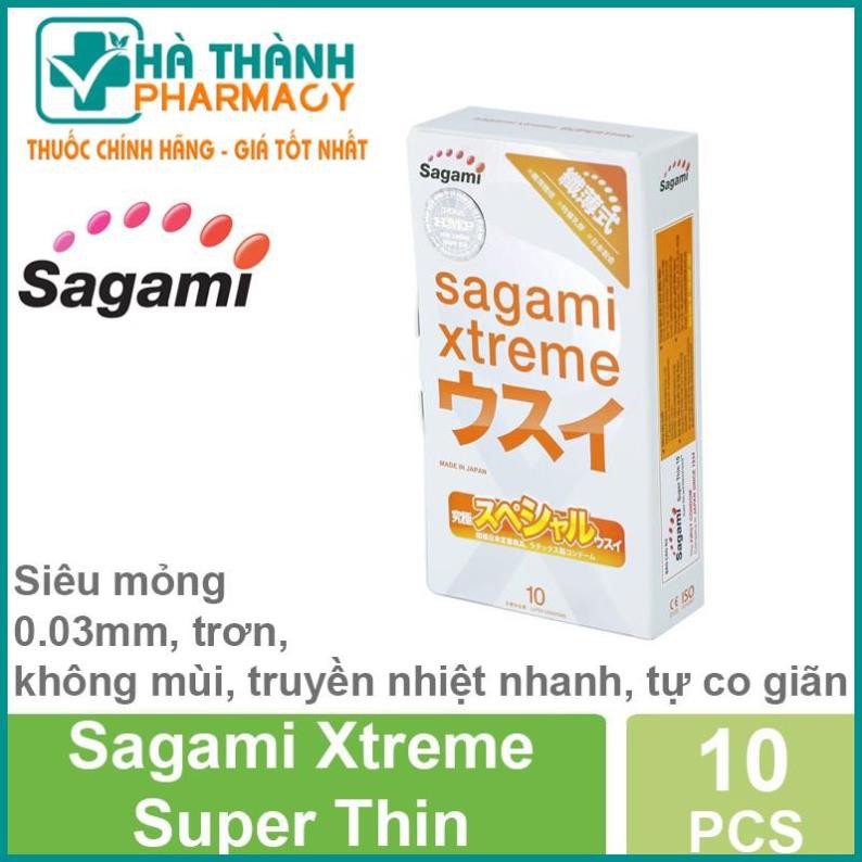 Bao Cao Su Sagami Xtreme Super Thin - Siêu mỏng, bao trơn đều, không mùi, truyền nhiệt nhanh, tự co giãn (Hộp 10 Cái)