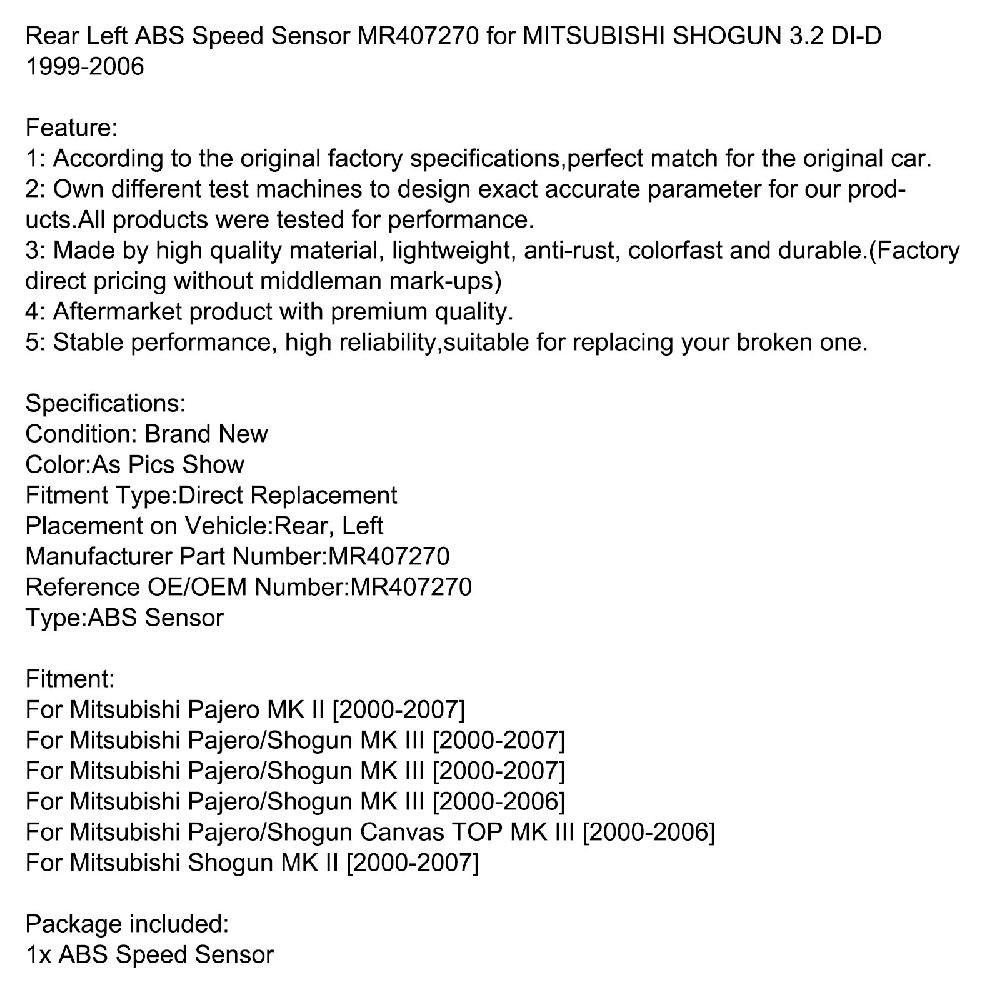 Cảm Biến Tốc Độ Mr407270 Bằng Nhựa Abs Cho Mitsubishi Shogun 3.2 Di-D 1999-2006