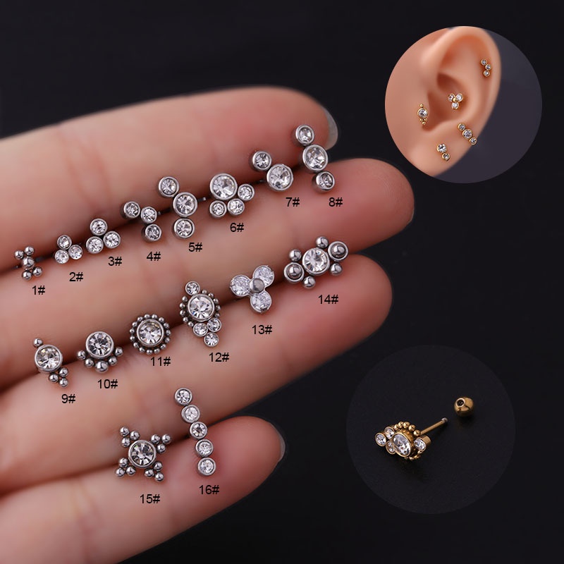 1 Khuyên Tai Hình Học Bằng Thép Không Gỉ Đính Đá Zircon