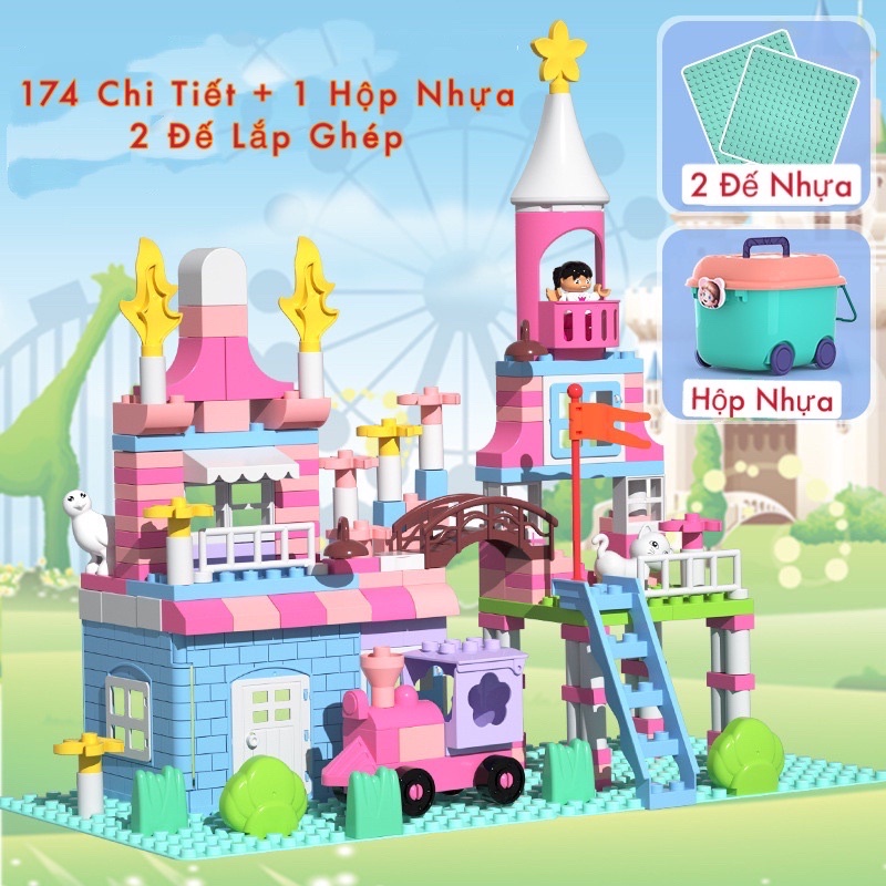 - Bộ Lego Duplo Lâu Đài Công Chúa 174 Chi Tiết+2 Đường Ray, Thùng Nhựa