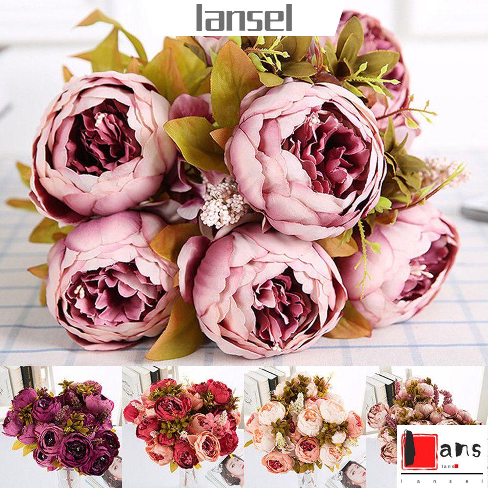 Bó Hoa Mẫu Đơn Giả 13/21 Đầu Bằng Lụa Dùng Trang Trí DIY