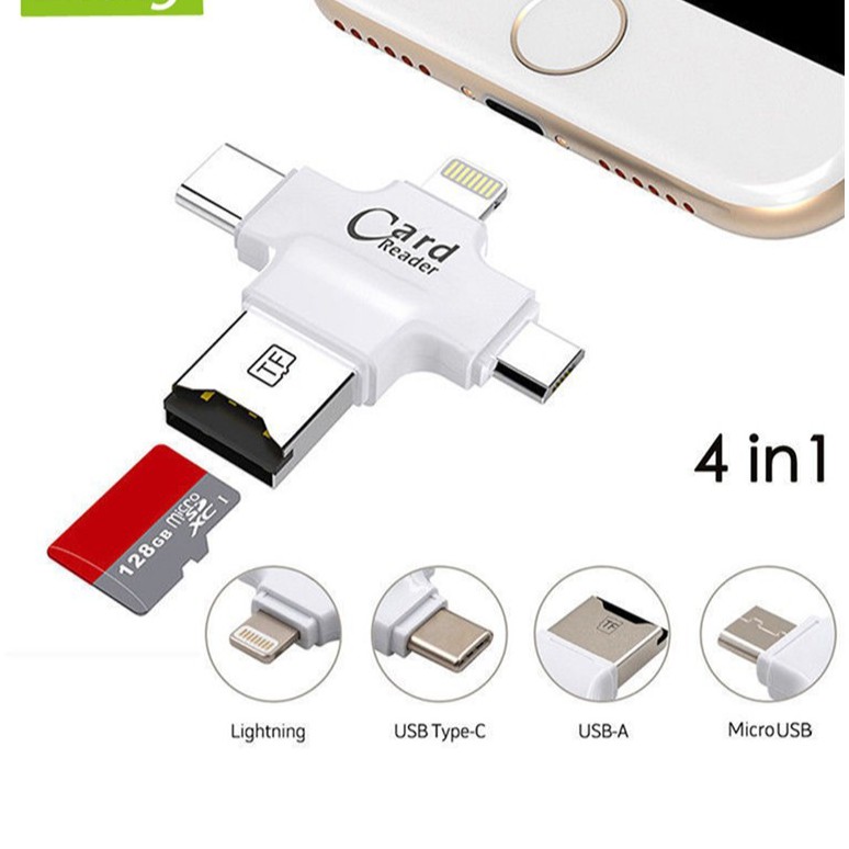 Đầu Đọc Thẻ Nhớ 4 Trong 1 Cho Iphone / Ipad / Android Usb / Otg / Type-c / Lightning