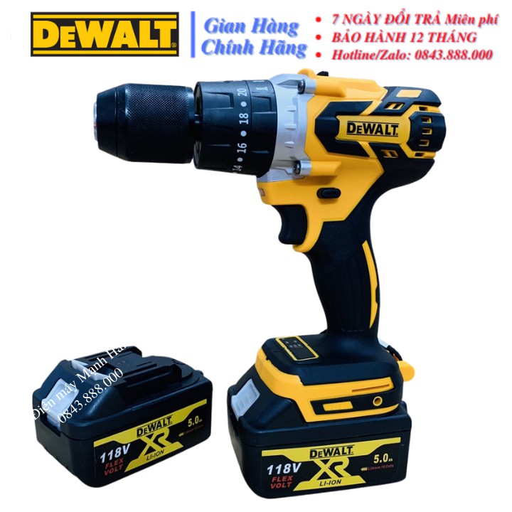 Máy Khoan Pin DeWaLT 118V động cơ KHÔNG CHỔI THAN, tặng bộ mũi khoan cao cấp