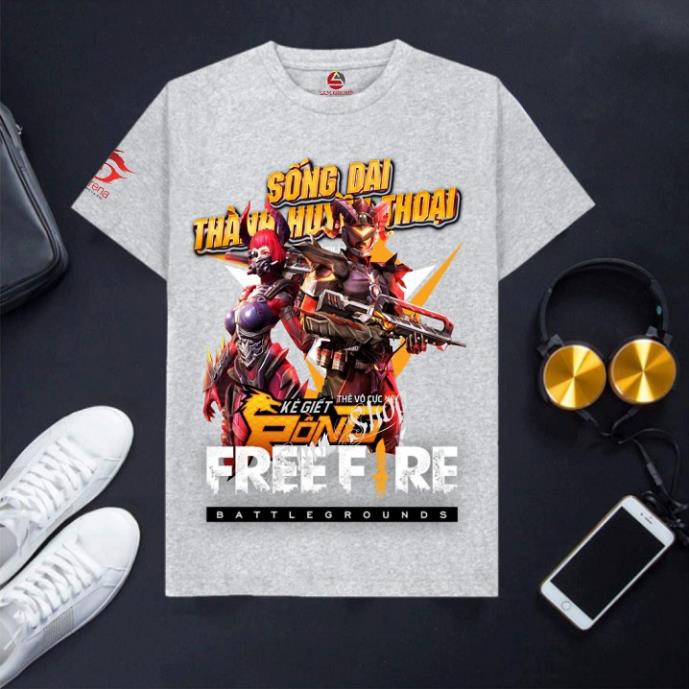Áo thun nam Free fire xuất khẩu cổ tròn cotton màu ghi xám Mùa 11