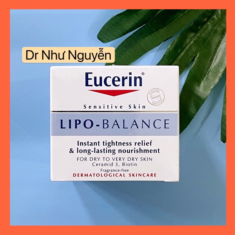 Kem dưỡng ẩm Eucerin Lipo-Balance với thành phần Biotin và Ceramide-3 giúp phục hồi khả năng cân bằng độ ẩm cho da khô