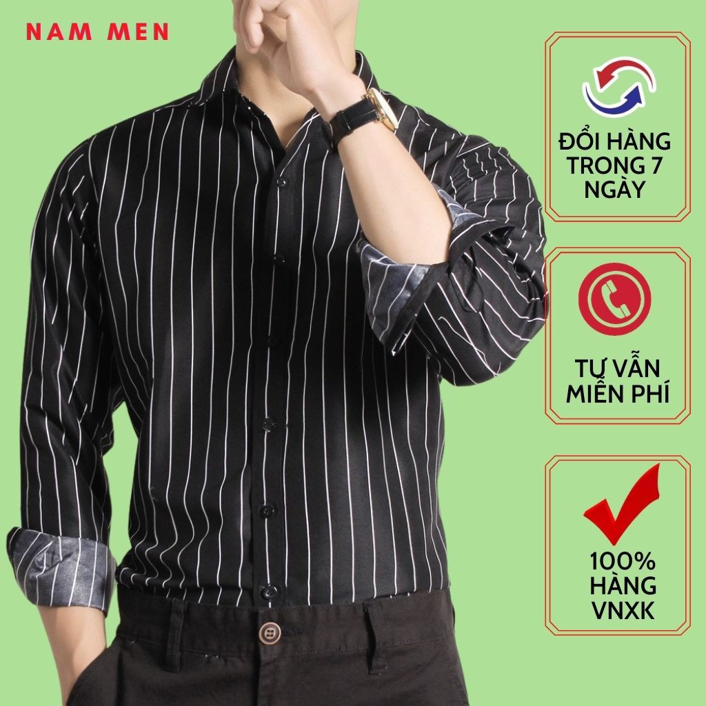 Áo Sơ Mi Kẻ Sọc Nam Dài Tay,Vải Lụa Cao Cấp Chống Nhăn, Mát Mịn Thấm Hút Mồ Hôi | BigBuy360 - bigbuy360.vn