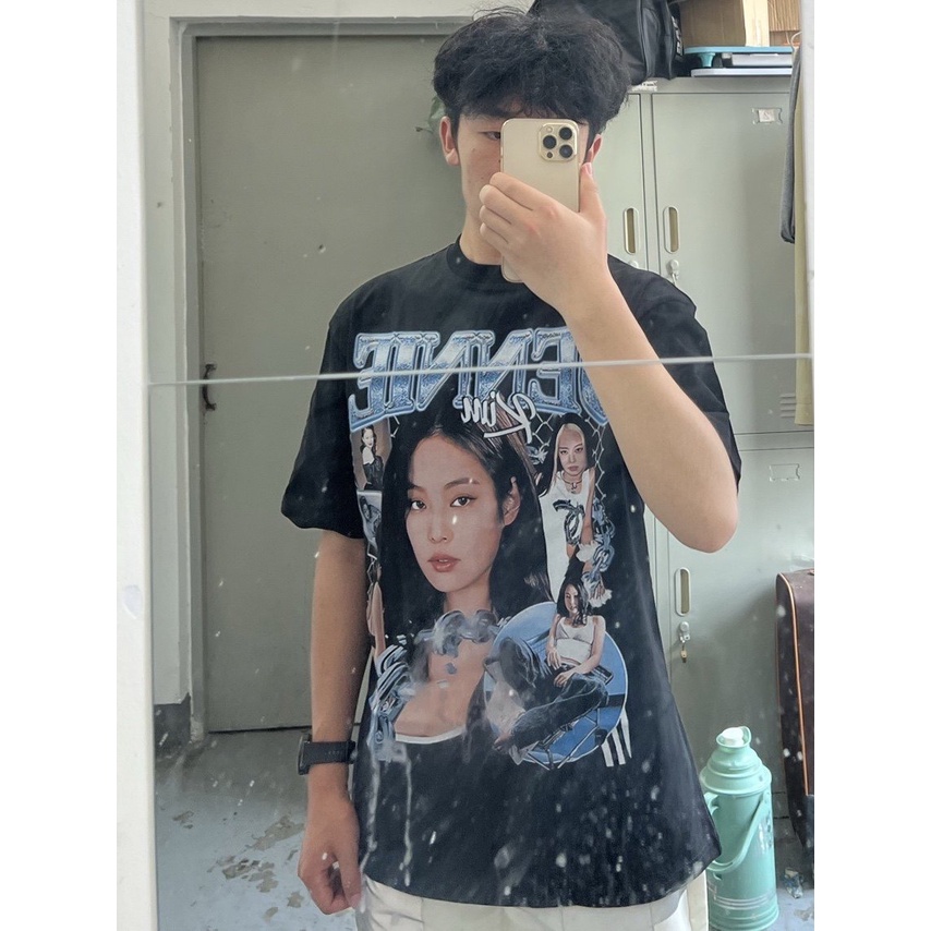 Áo Thun Vintage Rapper Hàn Quốc Jennie 1 Tay Lỡ Unisex - Đen/Trắng Cổ Tròn | Blackwork