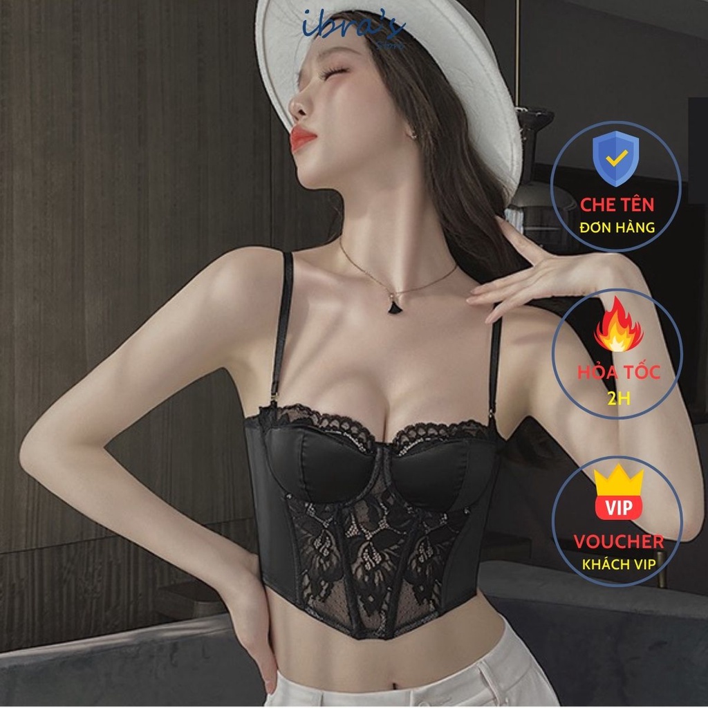 Corset vintage iBRA's ren hoa cúp ngực chuẩn Bralette ren có đệm gọng mút nâng Áo bra nữ mặc trong vest sexy br1