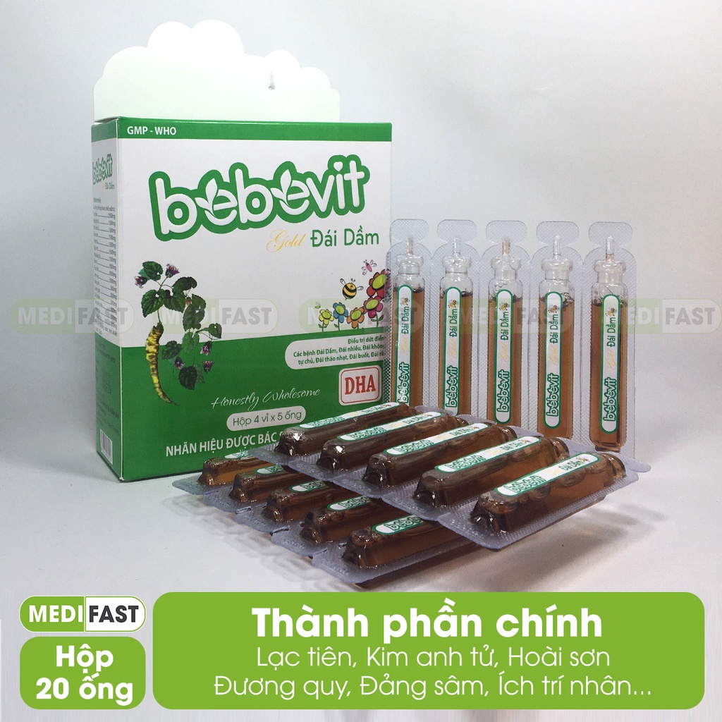 Siro giảm đái dầm - Bebevit Gold, giúp bé giảm tiểu đêm, đái dầm không tự chủ - hộp 20 ống uống từ thảo dược