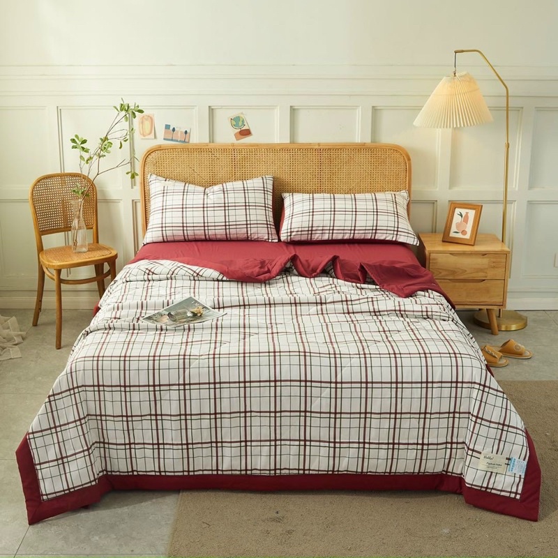 Bộ ga gối chăn trần đũi cotton mềm mịn,Bộ 4 món chăn trần vải đũi cotton thoáng mát