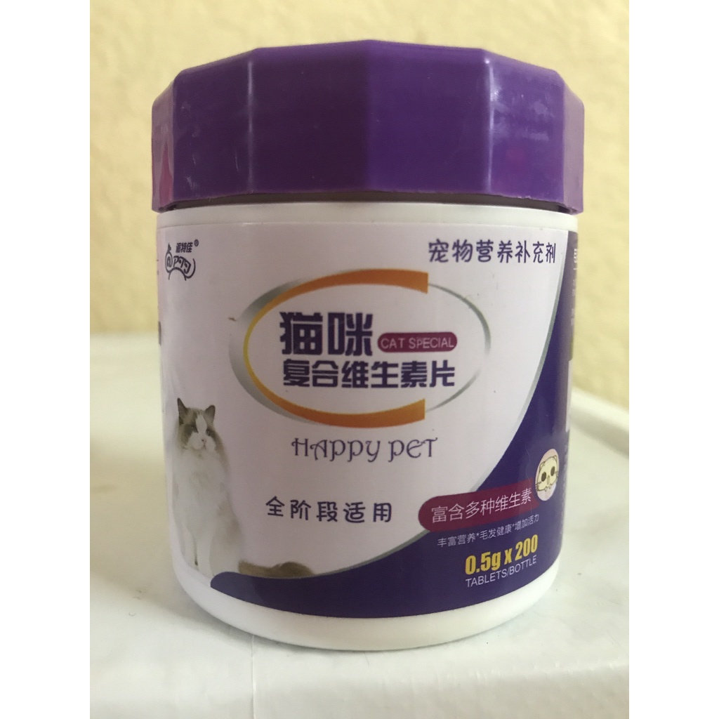 Multivitamin PTJ Cat HappyPet - Vitamin tổng hợp cho mèo 200 viên