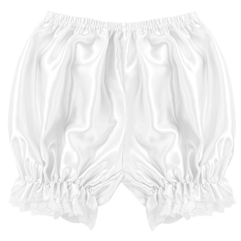 Run Quần Bí Ngô Dáng Rộng Vải Lụa Satin Viền Ren Nhún Bèo Phong Cách Lolita Cho Nữ