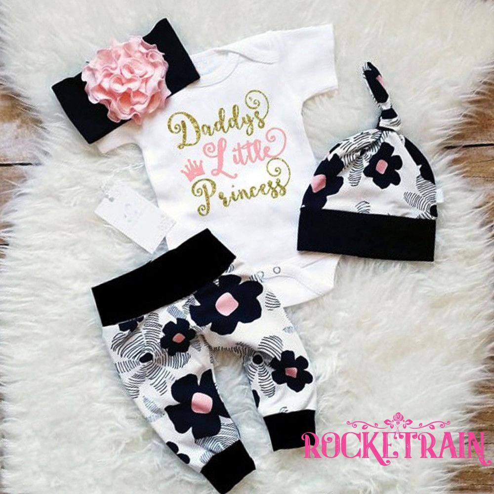 Set áo liền quần + quần dài in hoa + băng đô kèm mũ xinh xắn cho bé gái