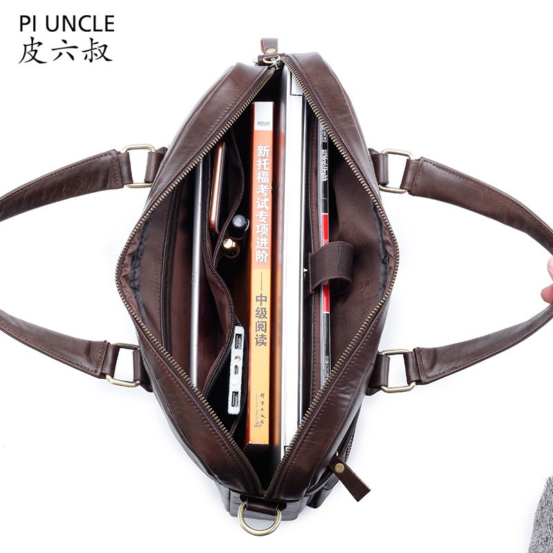 Túi xách cặp văn phòng da bò PI UNCLE T109 37x28x11cm bảo hành da 12 tháng (Nâu đậm- Đen) | BigBuy360 - bigbuy360.vn
