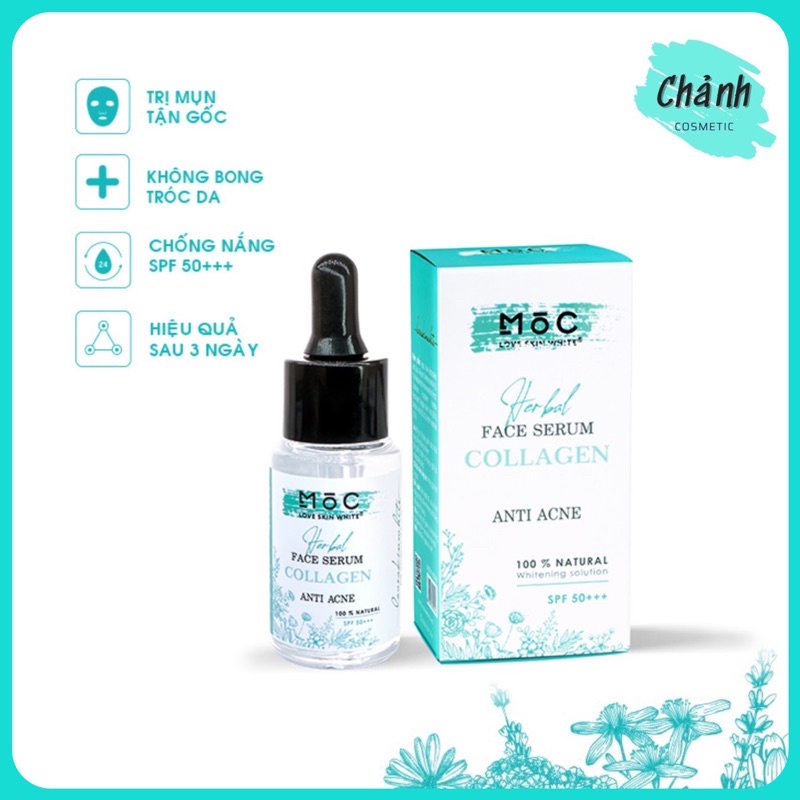 Serum Mụn Thâm-Ngừa Lão Hoá-Dưỡng Trắng Da-Chống Nắng MOC Love Skin White 25ml - ANTI ACNE FACE SERUM COLLAGEN