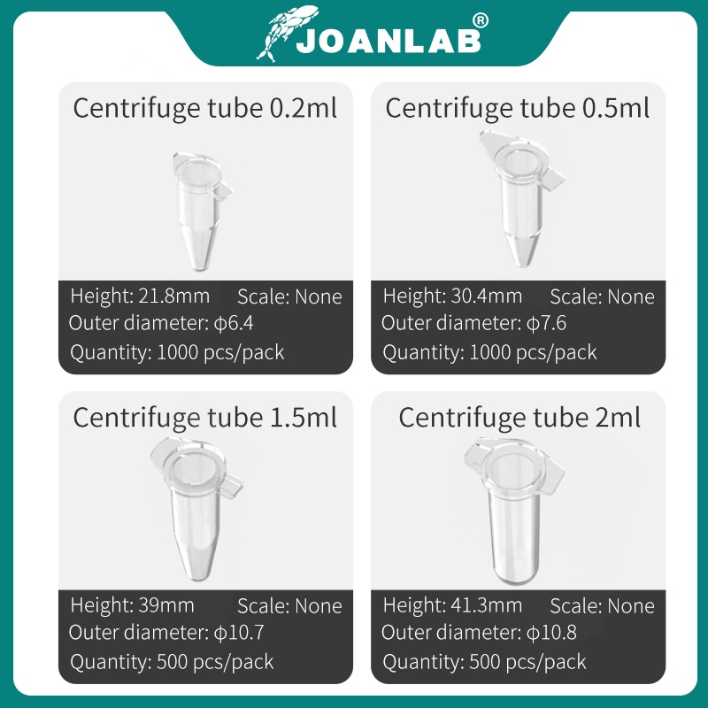 JOANLAB Ống Ly Tâm Nhựa Micro Scale 0.2ml 0.5ml 1.5ml 2ml 10ml 15ml Ống Nghiệm 50ml
