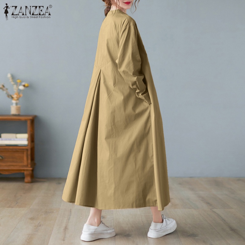 Đầm dài Zanzea tay dài cổ tròn phong cách nữ tính