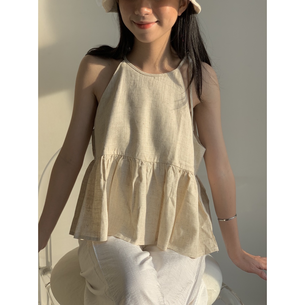 Áo 2 dây cổ yếm LOLLIE STUDIO TKA280 TKA381 dáng pepplum xòe vải linen