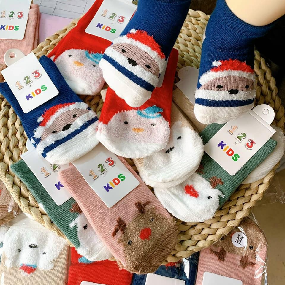 Tất Trẻ Em Cao Cổ Hình Noel Chất Len Dệt Mêm Mịn Size Từ 0 Đến 10 Tuổi