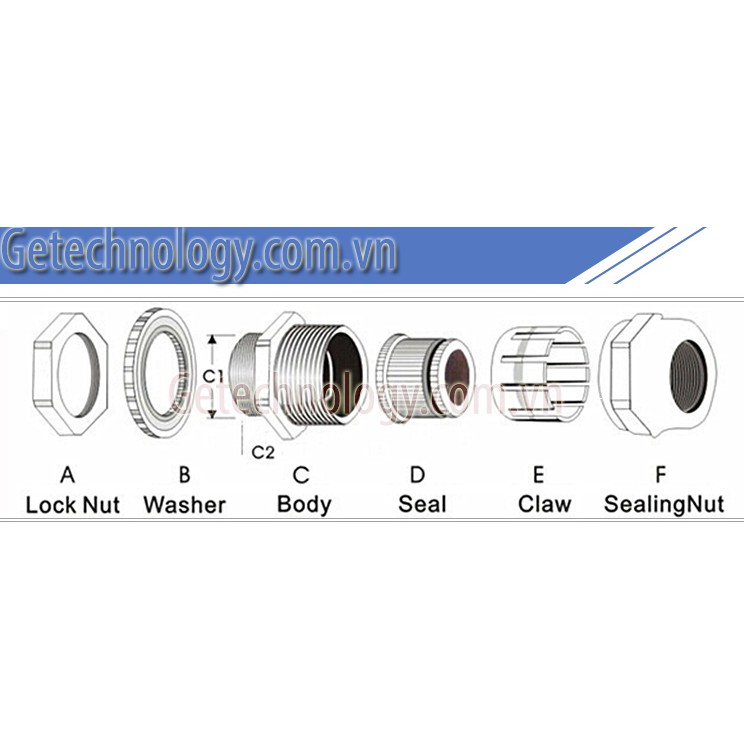 Cút xiết cáp/ốc siết cáp kim loại PG7-M,PG9-M,PG11-M,PG13.5-M,PG16-M,PG19-M,PG21-M,PG25-M