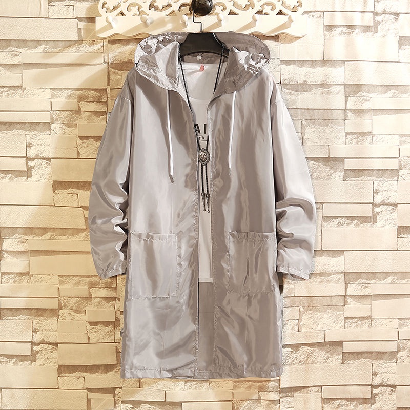 Áo Khoác Gió Dài Trung Bình Có Mũ Trùm Chống Nắng Bảo Vệ An Toàn Mùa Hè Cho Nam Sinh