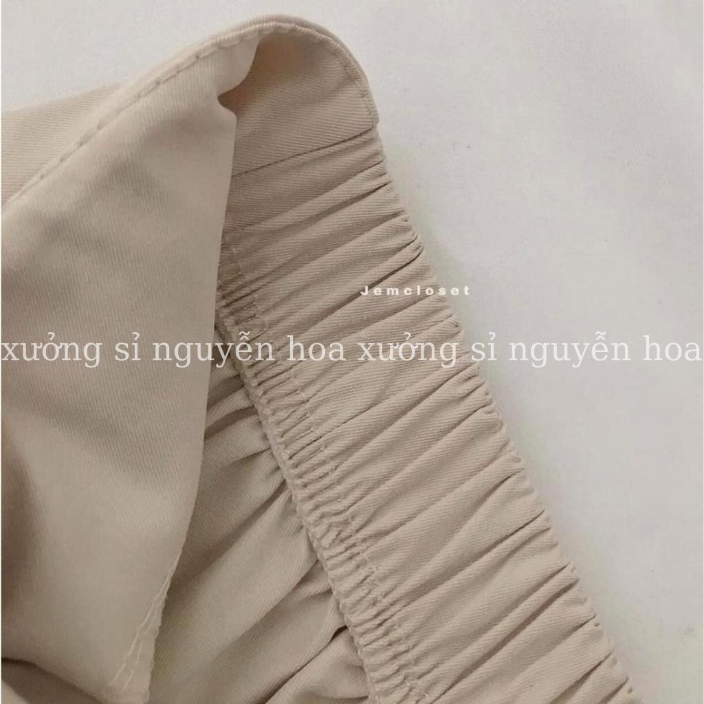 Quần suông cát hàn dây nơ bụng cạp chun sau 3 màu đen be nâu phong cách sang chảnh dễ phối đồ Xưởng Sỉ Nguyễn Hoa