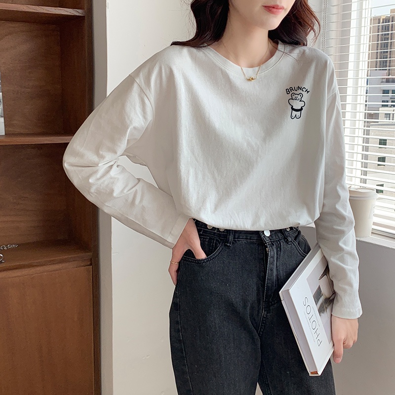 Áo Thun Cotton Dài Tay In Hình Chú Gấu Đáng Yêu 46559