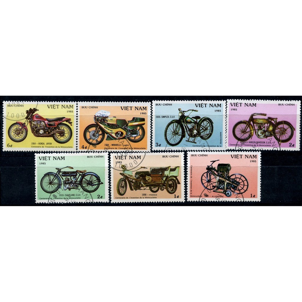 Tem sưu tập MS 467 Tem CTO Việt Nam Kỷ niệm 100 năm xe máy 1985 (7 tem )