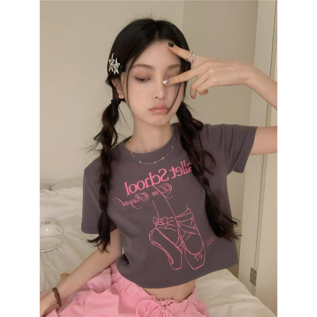 Áo Thun Dáng Ôm Ngắn In Họa Tiết Phong Cách Mỹ Thời Trang Mùa Hè Hàng Mới 62770
