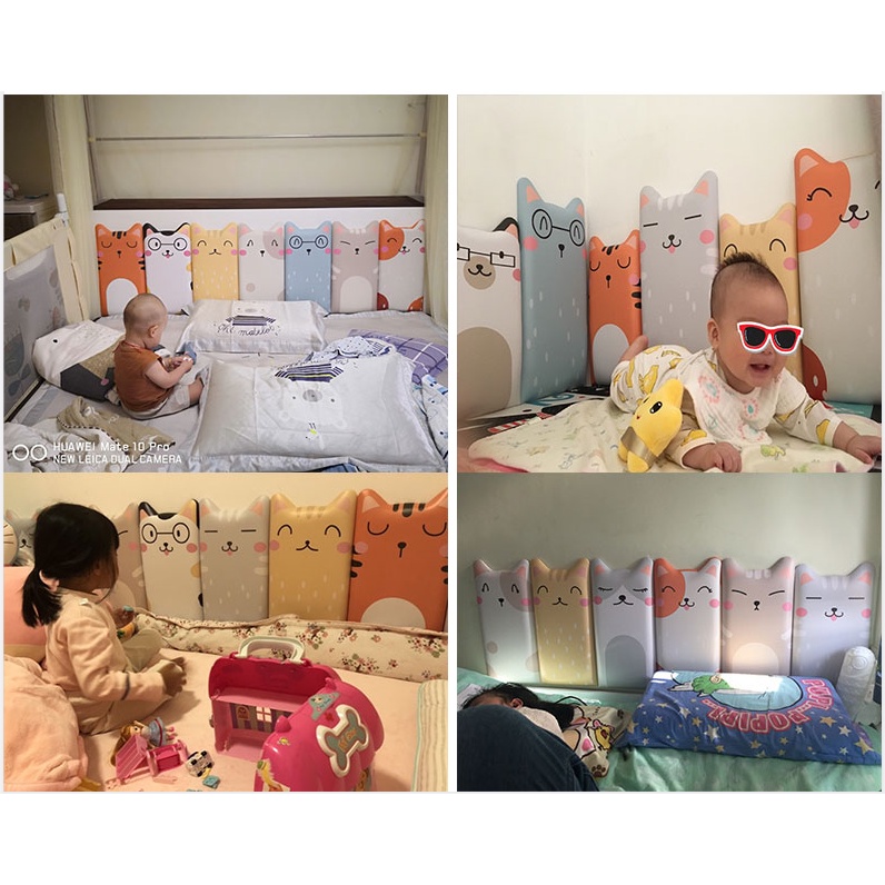 Miếng xốp dán tường nệm da dày 3cm hình con mèo trang trí đầu giường cạnh giường phòng ngủ chống va đập an toàn cho bé